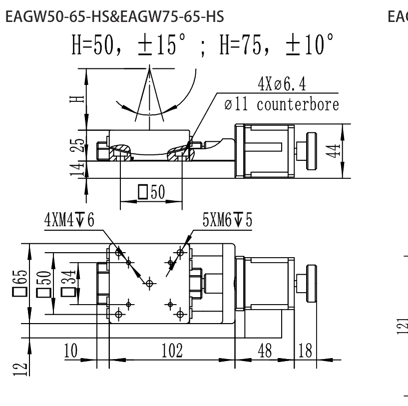 Series Precision Worm-Gear Rotation Stages EAGW50-65-HS drawing
