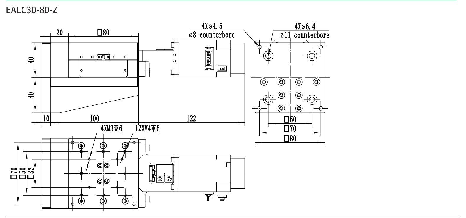 80x80台面,行程30,两相电动滑台 EALC30-80-Z 尺寸图