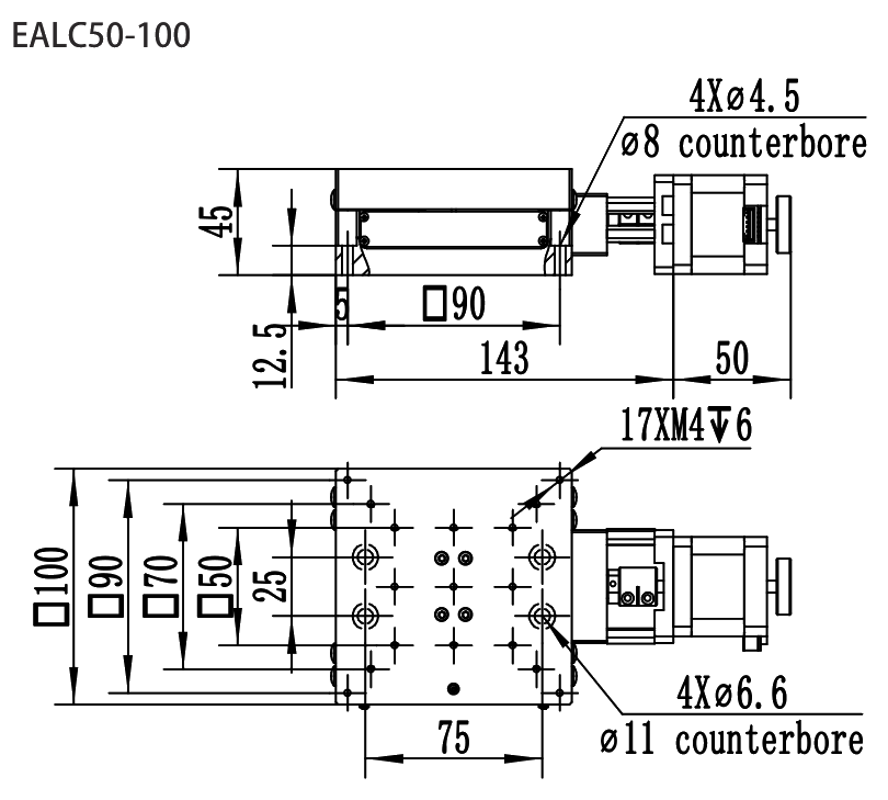 精密电动直线滑台 EALC50-100 尺寸图