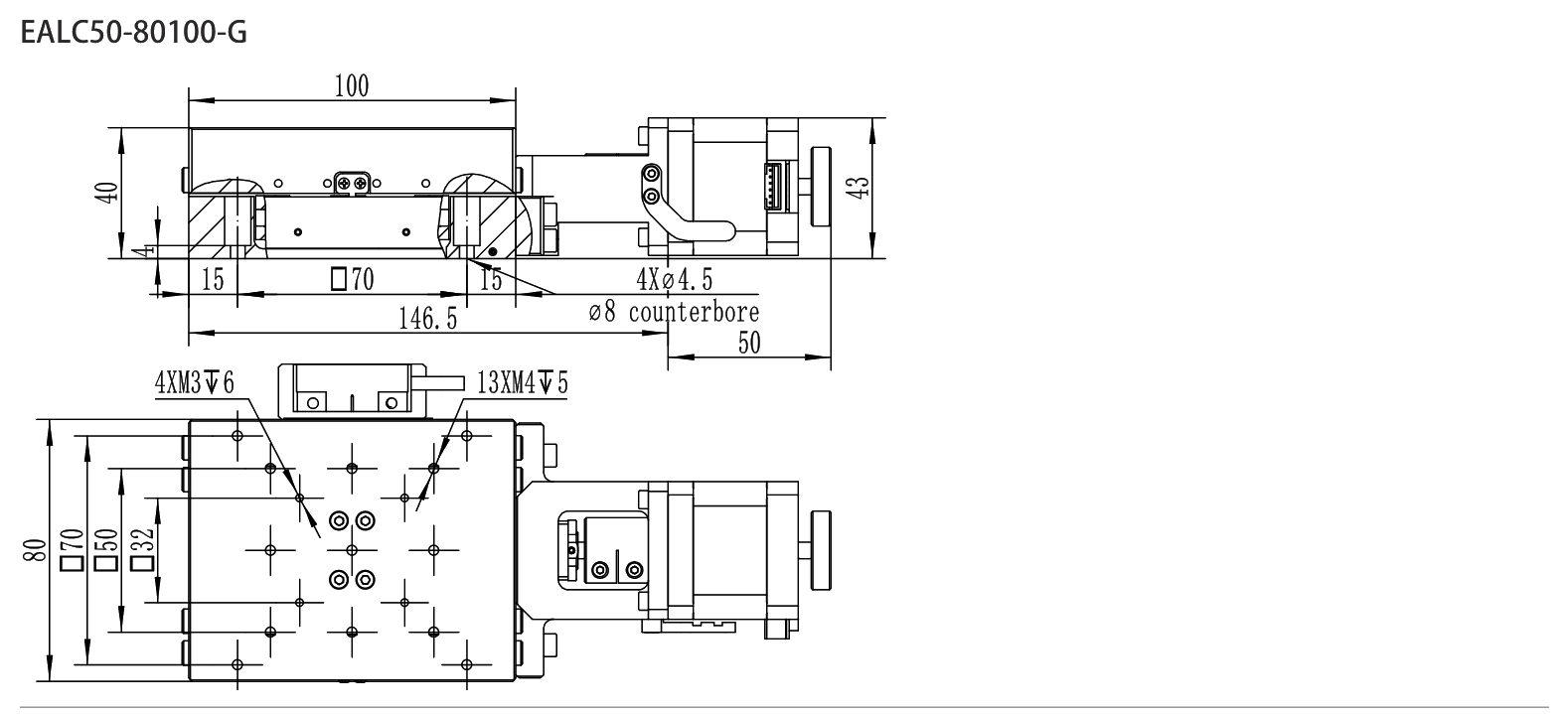 Motorized Linear Stage EALC50-80100-G drawing