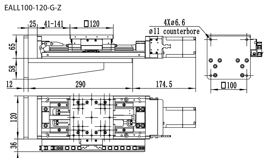 Precision Motorized Linear Stage EALL100-120-G-Z drawing