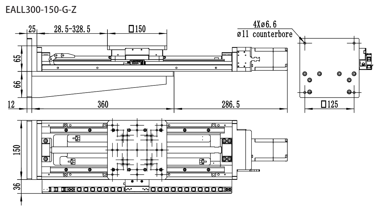 大行程重载型电动滑台 EALL300-150-G-Z 尺寸图