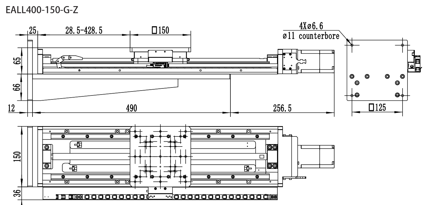 Precision Motorized Linear Stage EALL400-150-G-Z drawing