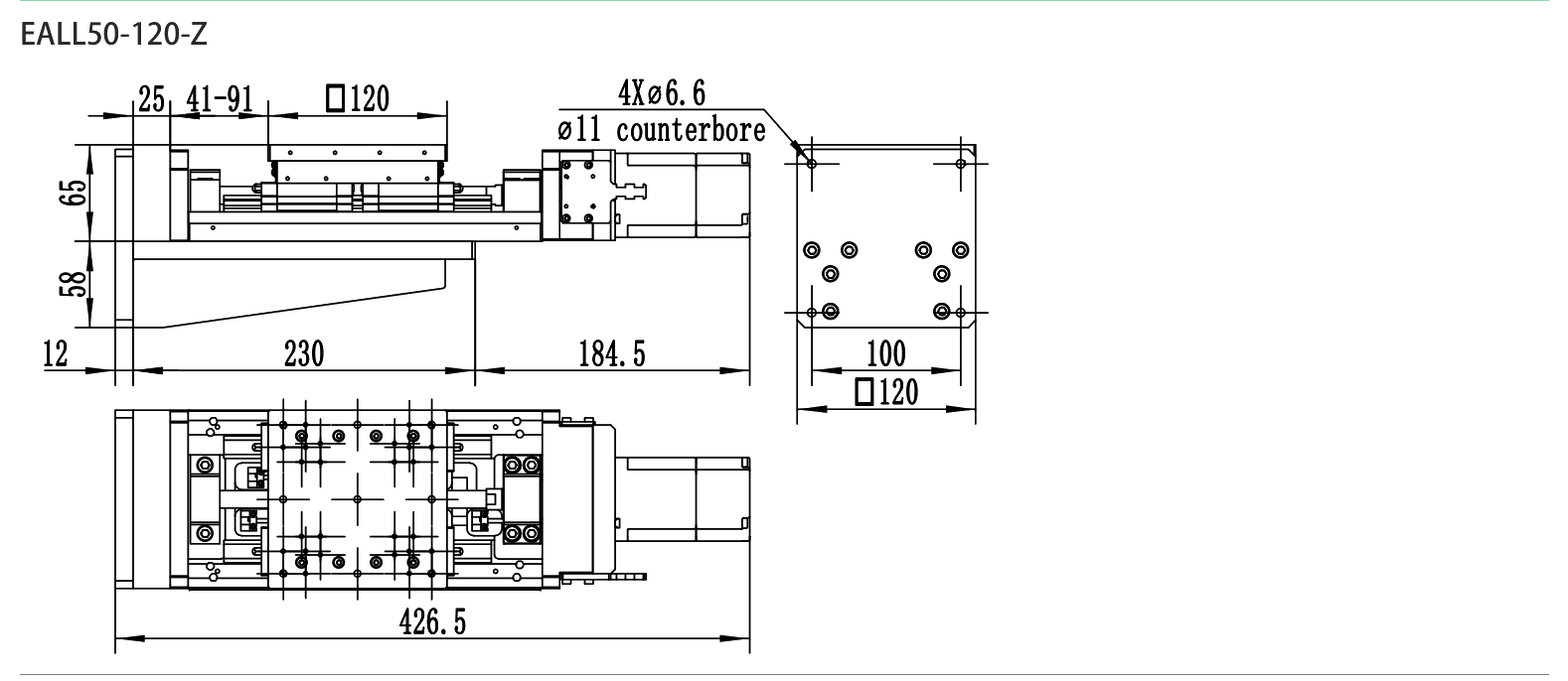 Motorized Linear Stage EALL50-120-Z drawing