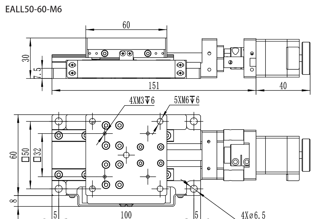 Motorized Linear Stage EALL50-60-M6 drawing