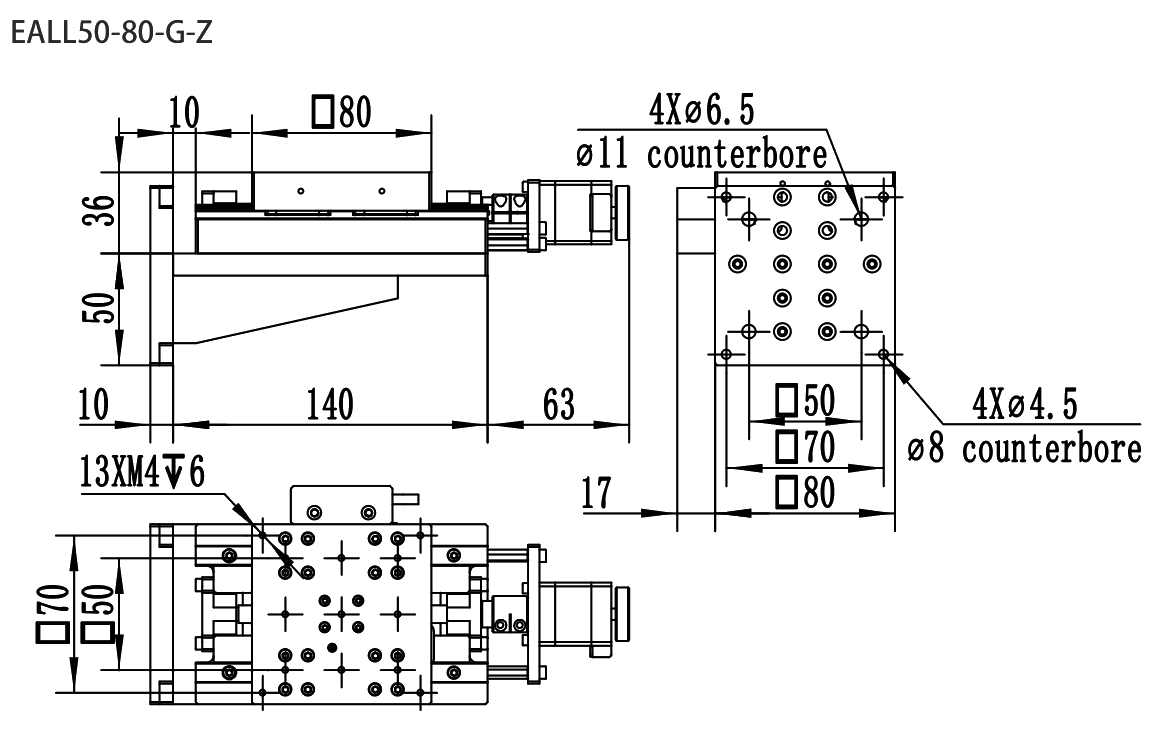 Motorized Linear Stage EALL50-80-G-Z drawing