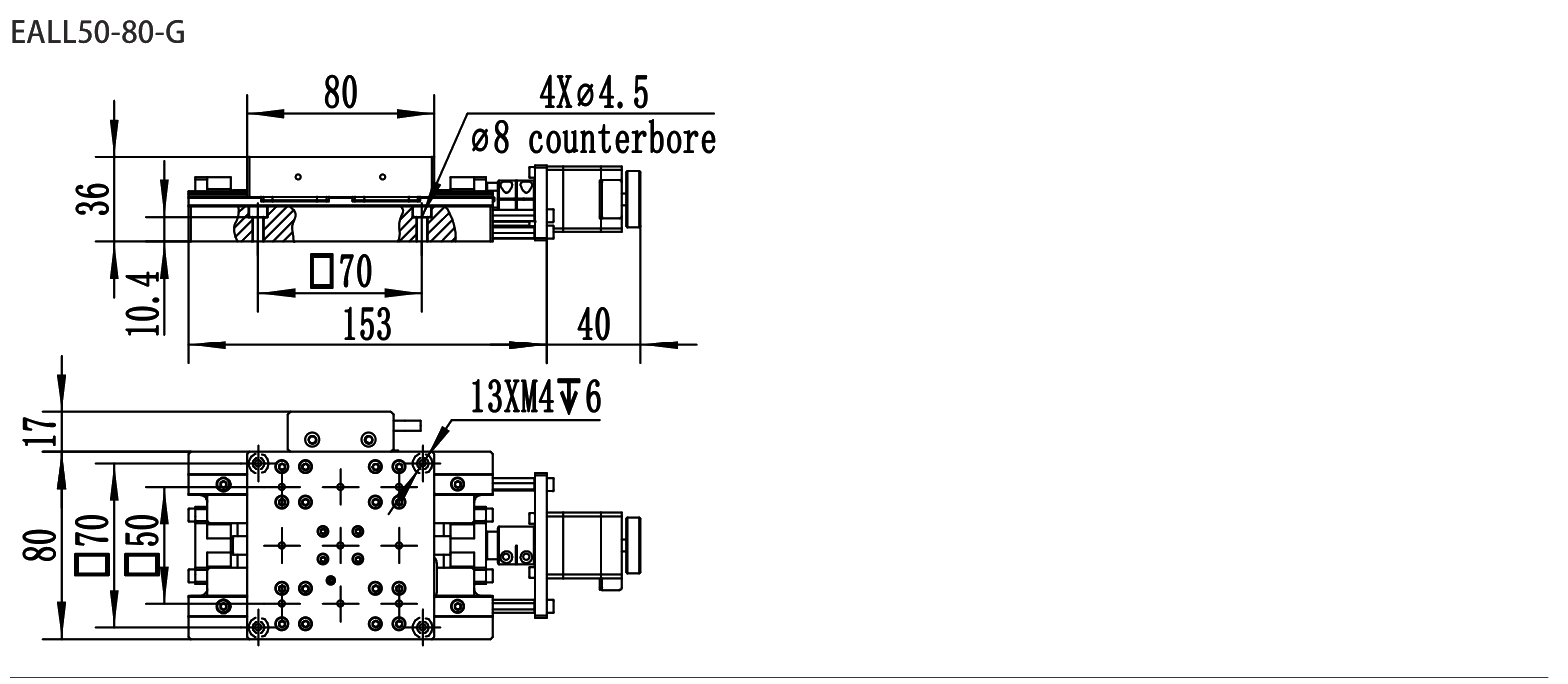 Motorized Linear Stage EALL50-80-G drawing