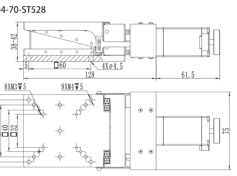 精密电动升降台 EAVL04-70-ST528 尺寸图