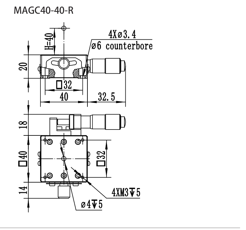 手动摆动滑台 MAGC40-40-R 尺寸图