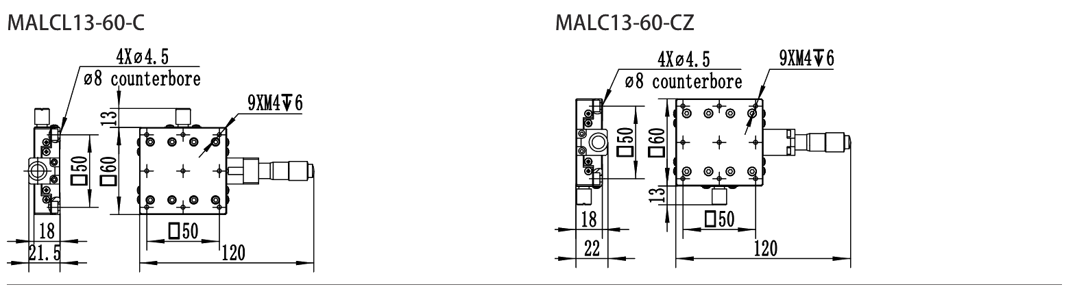手动平移滑台 MALC13-60-CZ 尺寸图