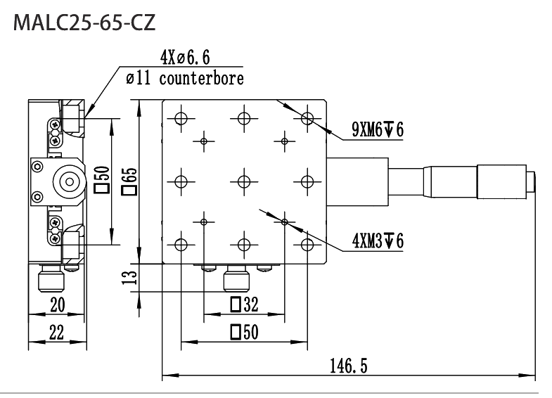 手动平移滑台 MALC25-65-CZ 尺寸图