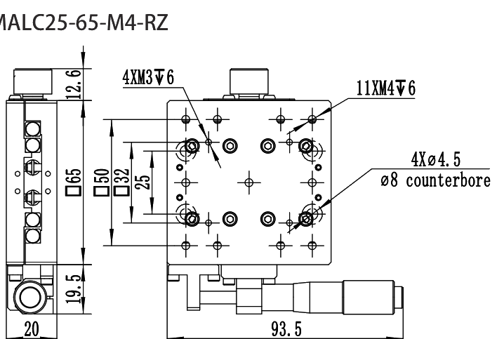 手动平移滑台 MALC25-65-M4-RZ 尺寸图