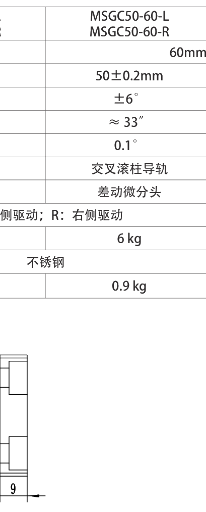 手动摆动滑台 MSGC50-60-L 尺寸图