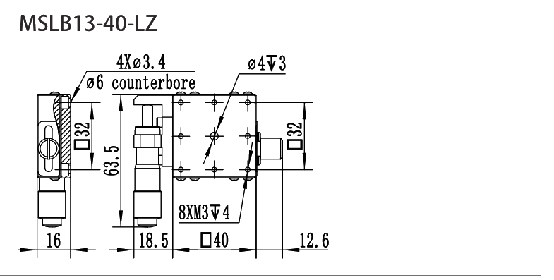 不锈钢手动平移滑台 MSLB13-40-LZ 尺寸图