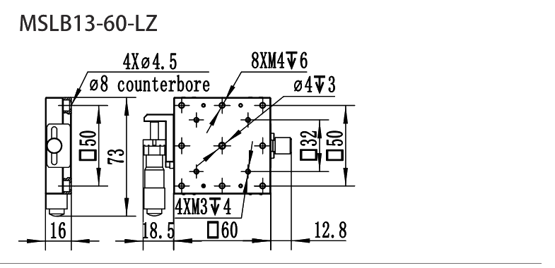 MSLB13-60 Series Stainless Steel Translation Stages MSLB13-60-LZ dimension drawing