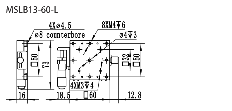 MSLB13-60 Series Stainless Steel Translation Stages MSLB13-60-L dimension drawing