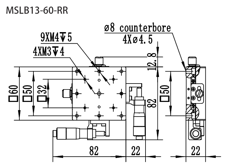 MSLB13-60 Series Stainless Steel Translation Stages drawing MSLB13-60