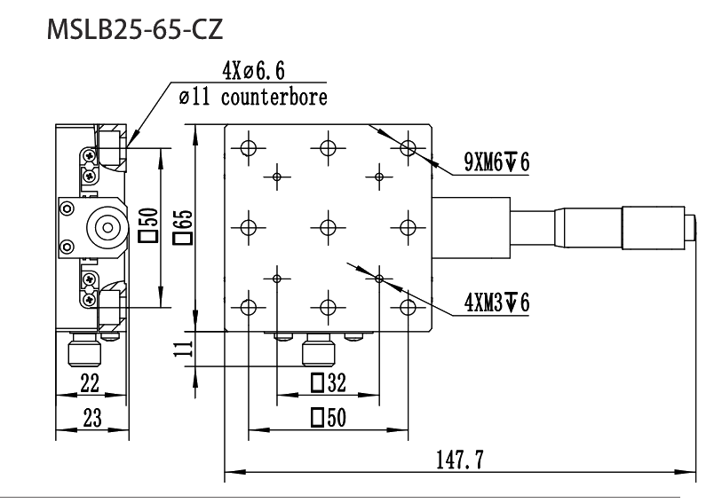 手动平移滑台 MSLB25-65-CZ 尺寸图