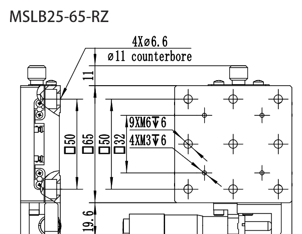 手动平移滑台 MSLB25-65-RZ 尺寸图