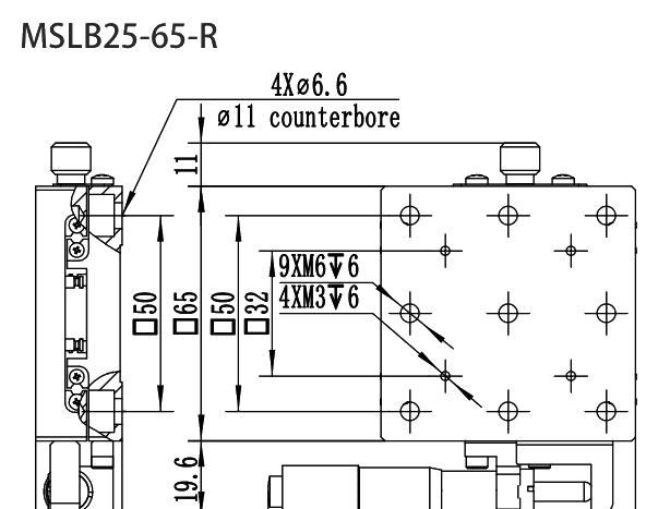 手动平移滑台 MSLB25-65-R 尺寸图